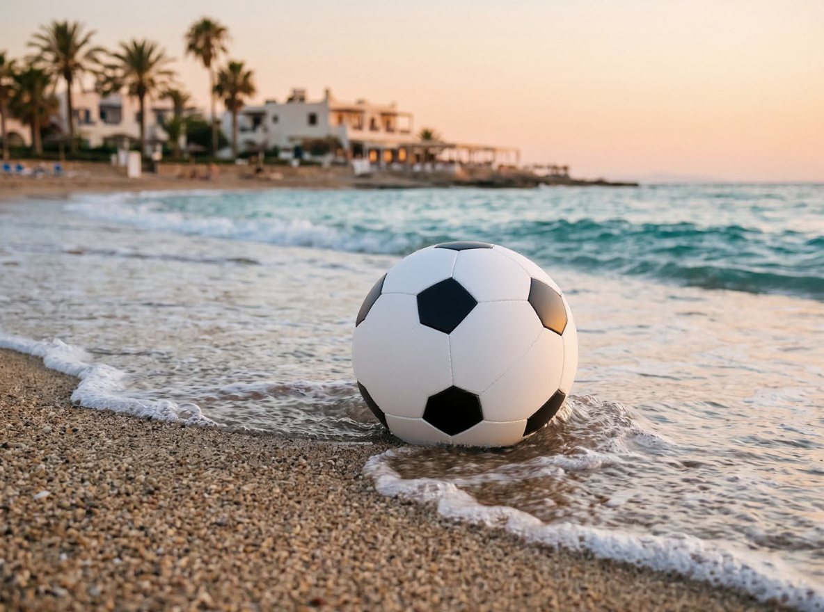Fußball im Sand am Wasser